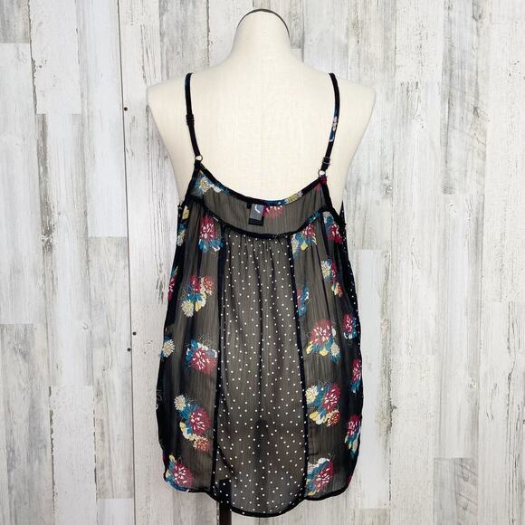 Torrid Mixed Print Chiffon Tank Top Black Floral Polka Dot Flowy Swing Size 0 - Picture 4 of 6
